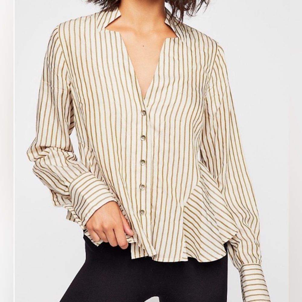 NWT Free People Making Memories Button Down Shirt Gold & Cream Size XS Holiday